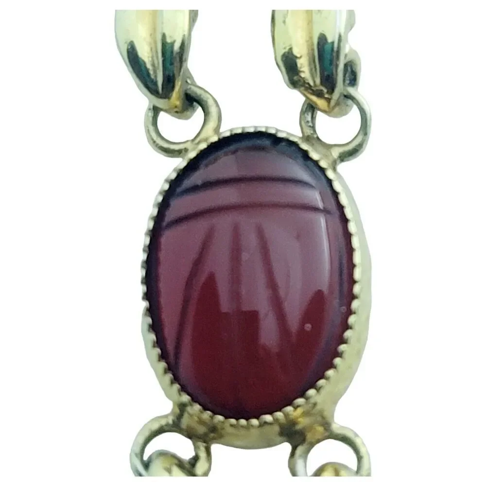Vintage Egyptian Revival Wrist Watch Carved Gemstone Scarabs By Sutton WORKS